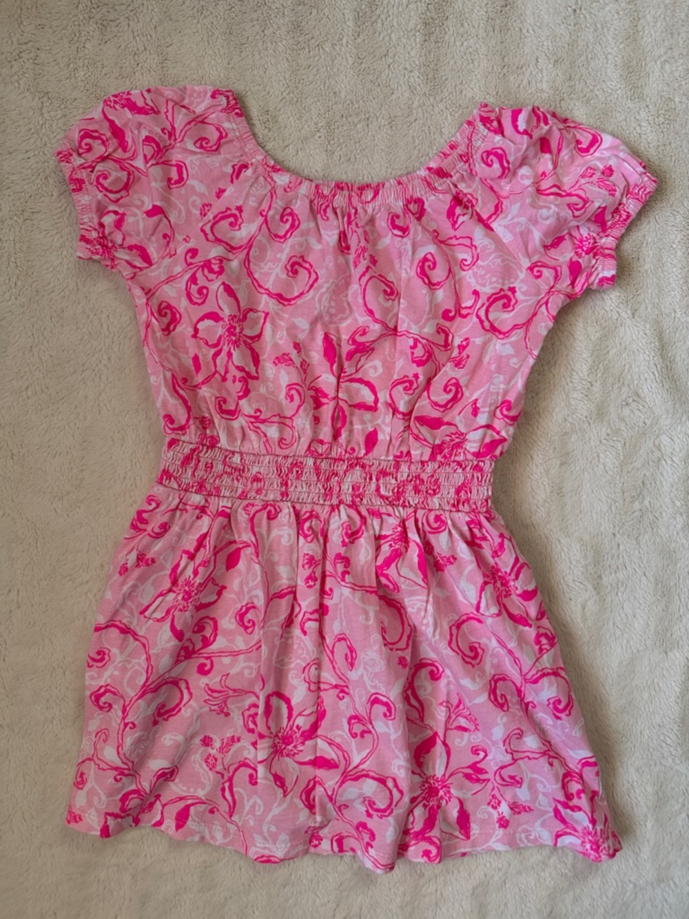 Lily Pulitzer 4-5T (Sm) Like-new Pink Floral Off-Shoulder Smocked Waist Top